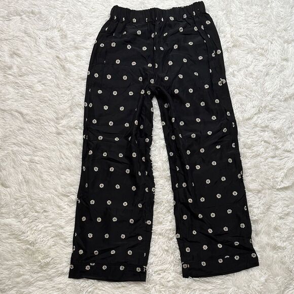Madewell Black SilK Pants with White Floral Pattern Size Small - Picture 5 of 11